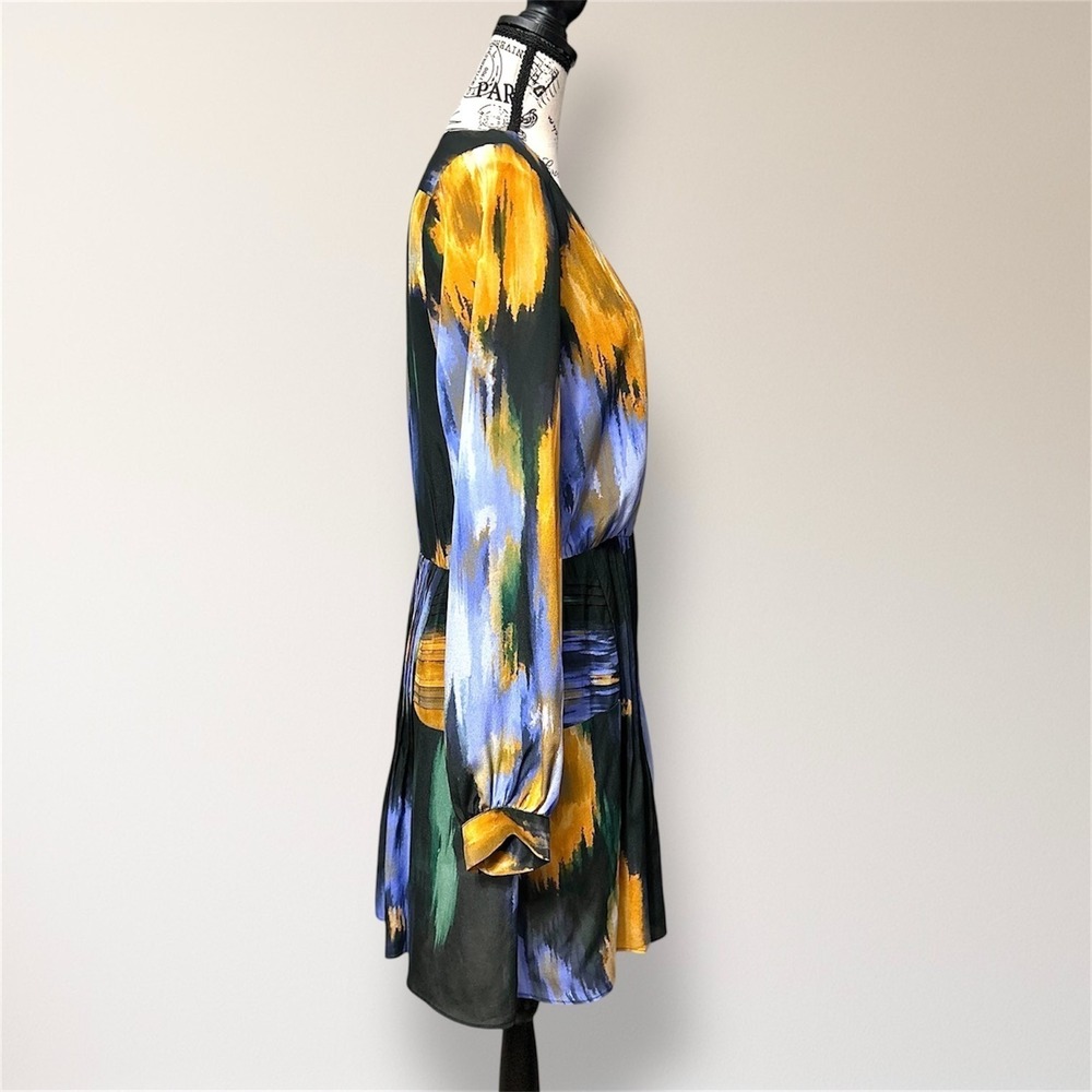 Marie Oliver Vera Silk Mini Dress Blue Floral Pleated Homecoming Wedding Guest - Picture 3 of 15
